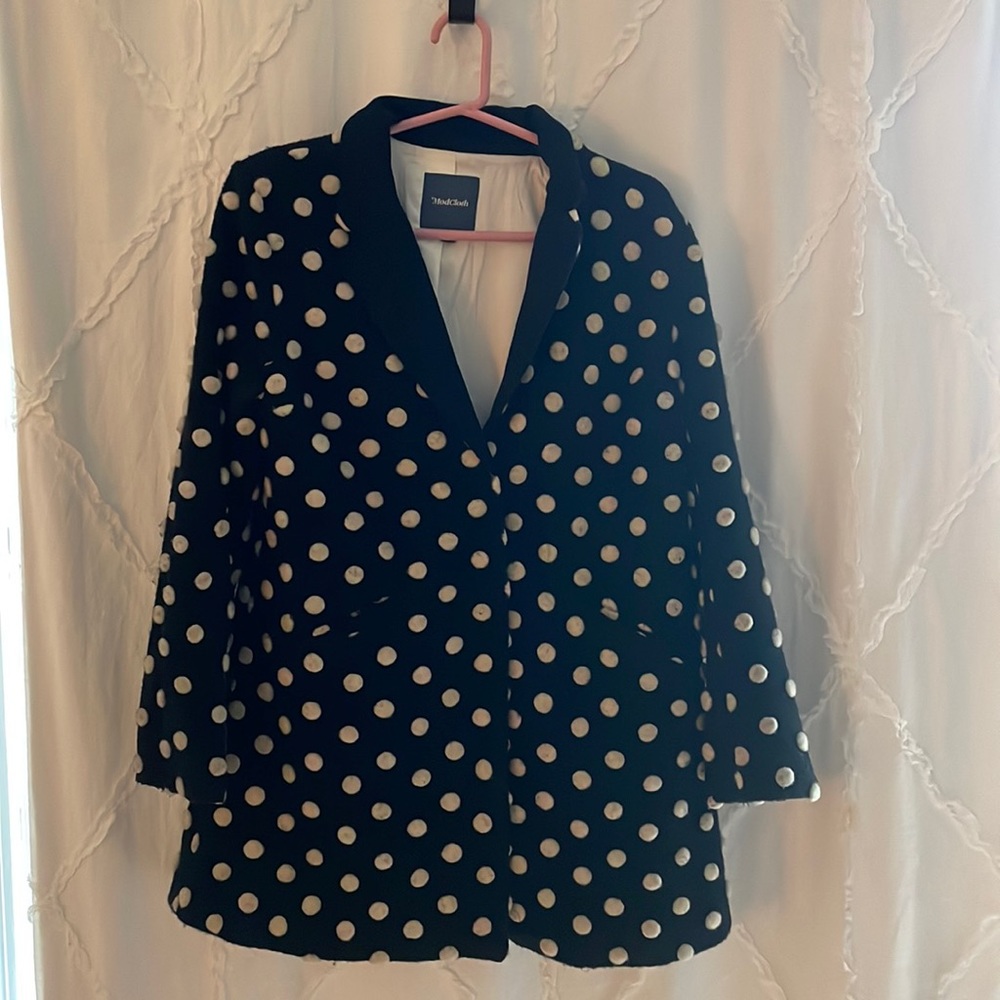 ModCloth Wool-blend Black & White Polka Dot Coat